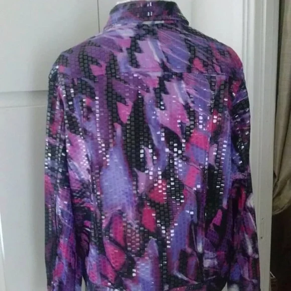 *Purple Pink Black Shiny Jacket 80's PL - Picture 3 of 6